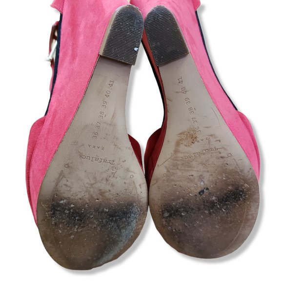 Zara Red Faux Suede Platform Wedges Size 7.5 - Picture 6 of 6